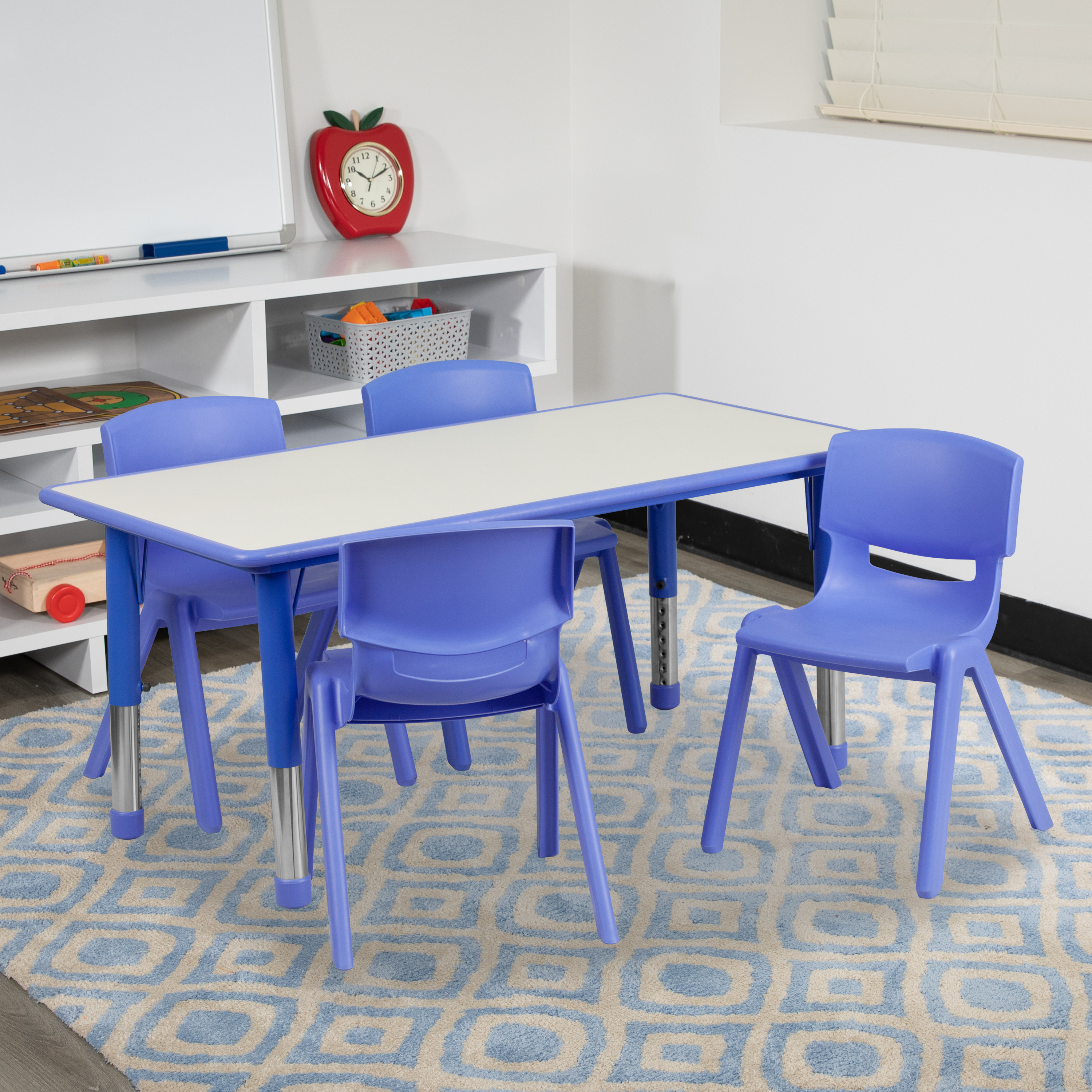 Emmy 23.625''W x 47.25''L Rectangular Blue Plastic Height Adjustable Activity Table Set with 4 Chairs