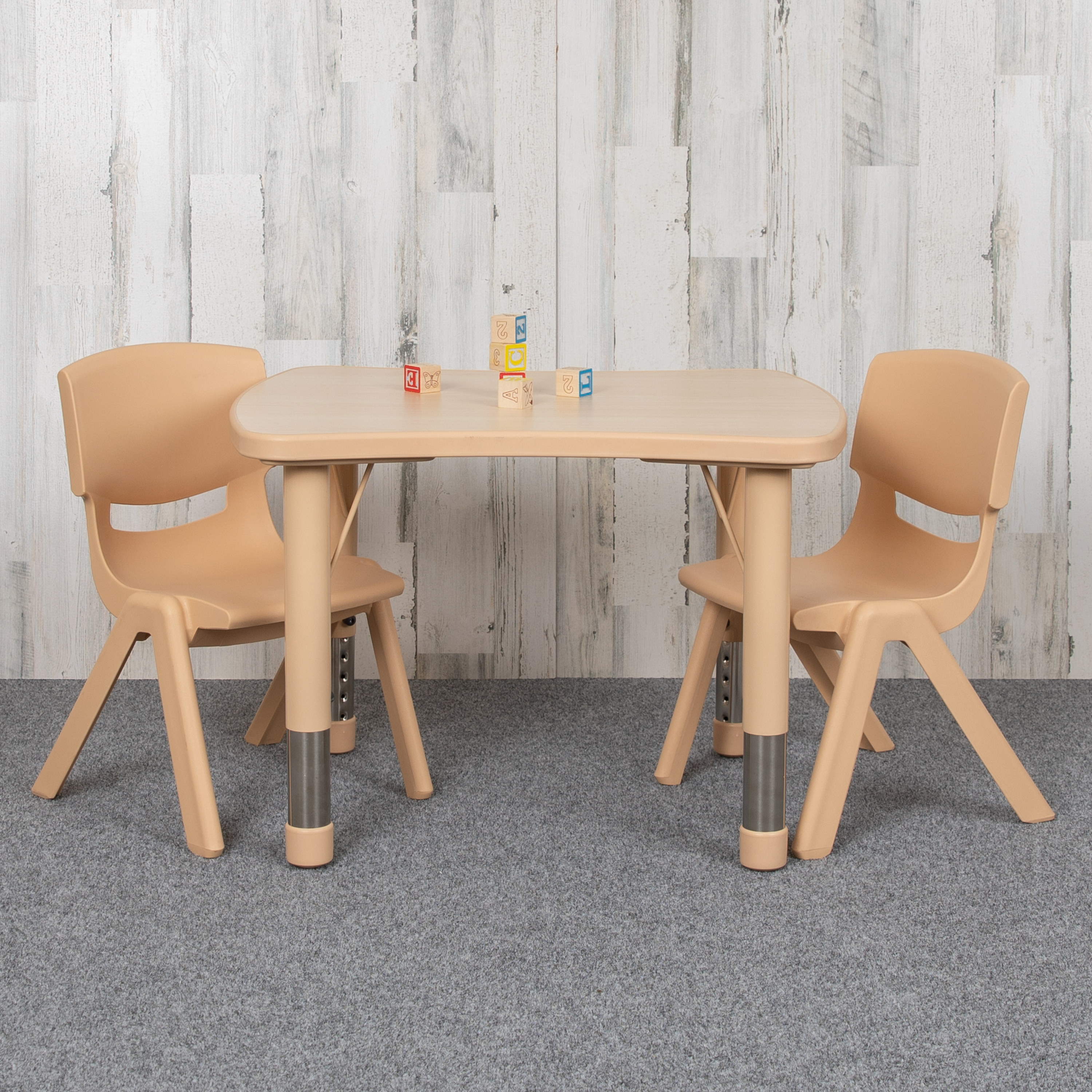 Emmy 21.875"W x 26.625"L Rectangular Natural Plastic Height Adjustable Activity Table Set with 2 Chairs