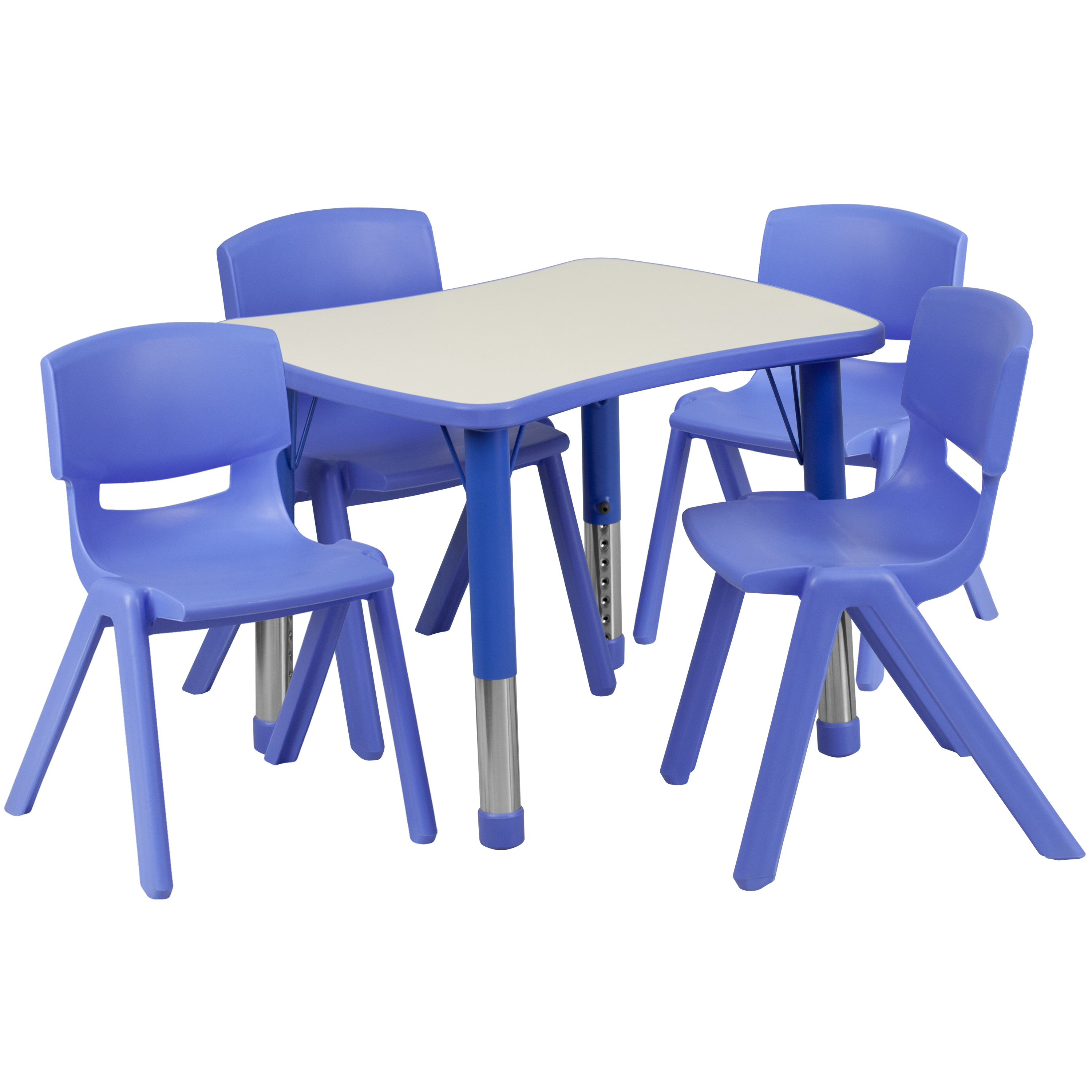Emmy 21.875''W x 26.625''L Rectangular Blue Plastic Height Adjustable Activity Table Set with 4 Chairs