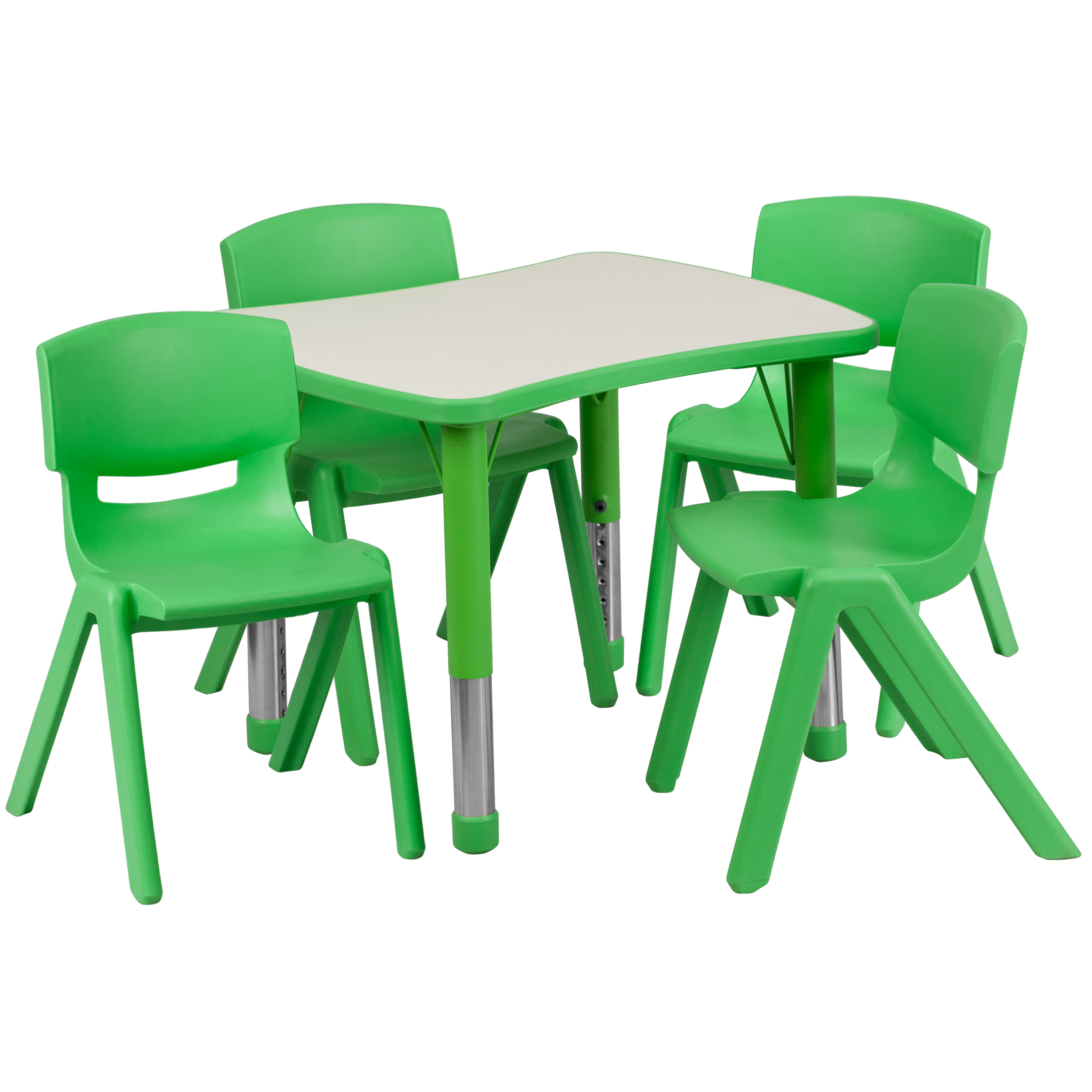 Emmy 21.875''W x 26.625''L Rectangular Green Plastic Height Adjustable Activity Table Set with 4 Chairs