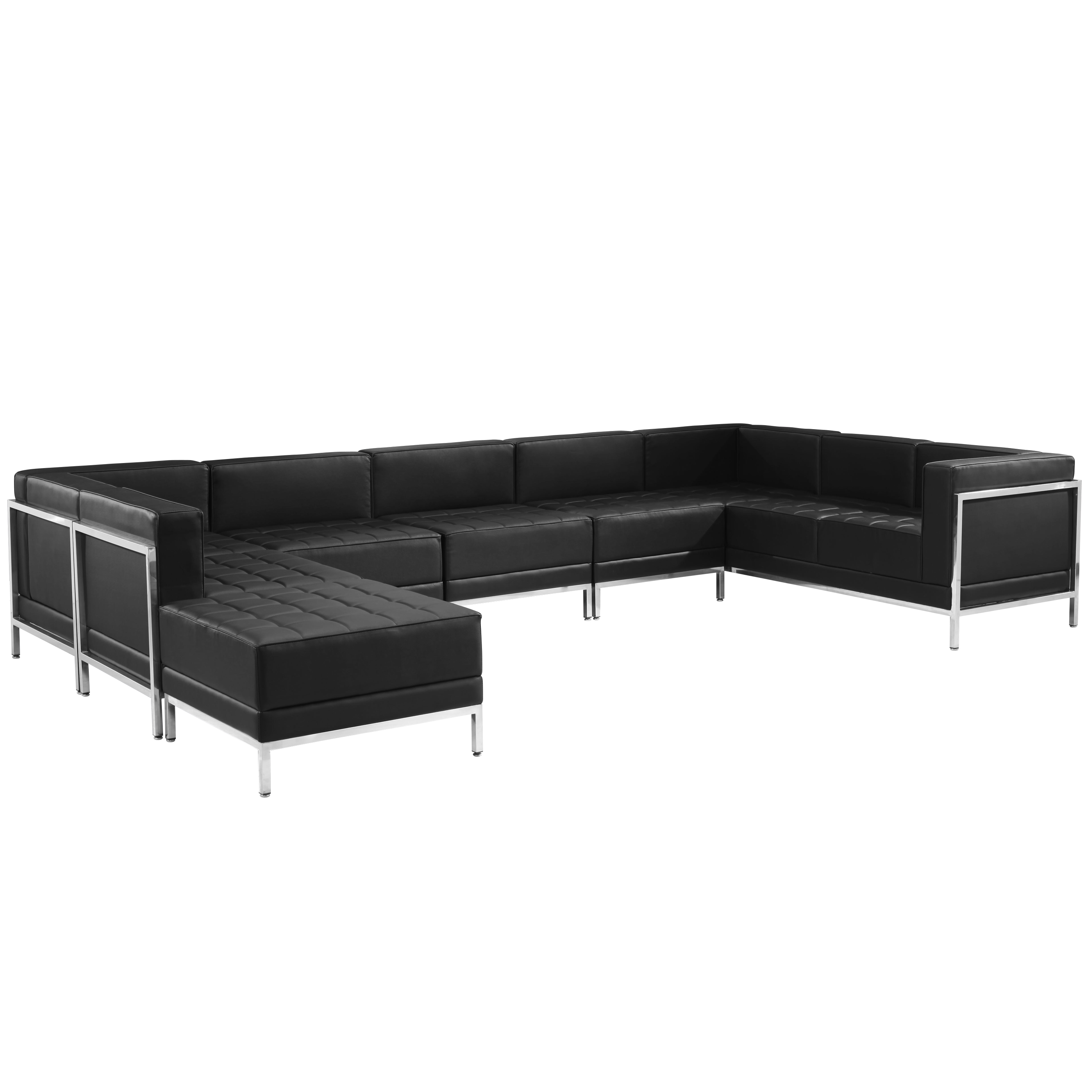 HERCULES Imagination Series Black LeatherSoft U-Shape Sectional Configuration, 7 Pieces