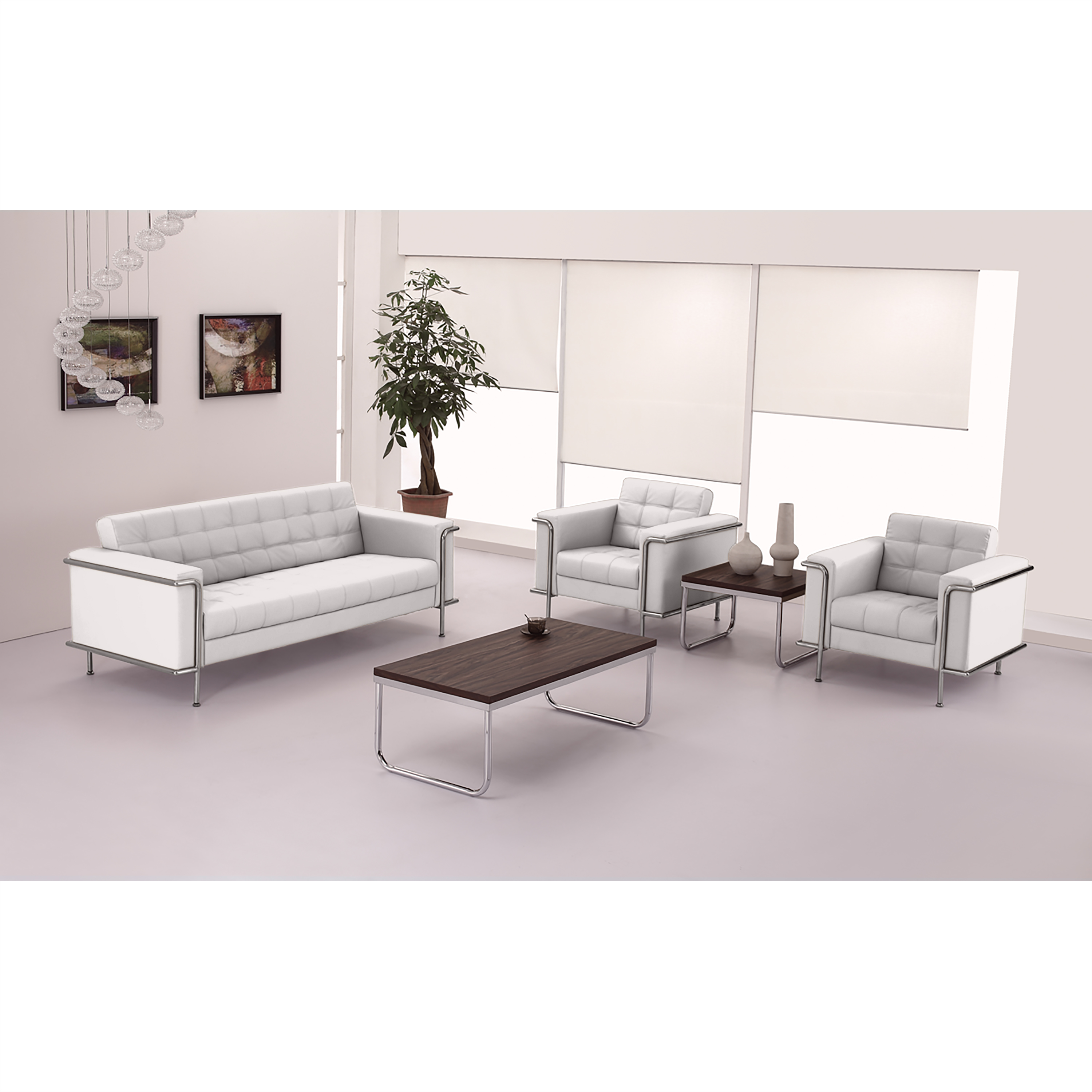 HERCULES Lesley Series Contemporary Melrose White LeatherSoft Chair with Encasing Frame