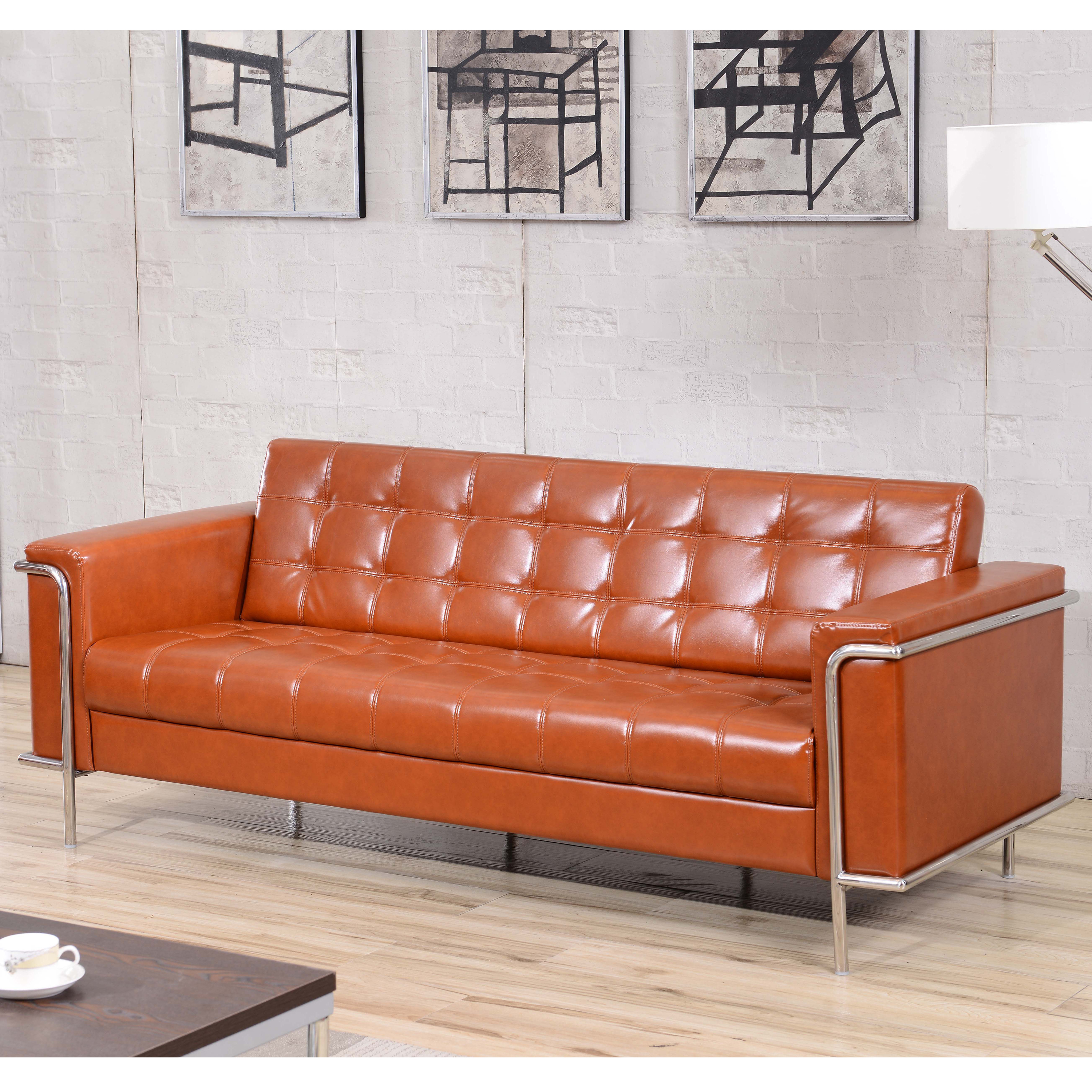 HERCULES Lesley Series Contemporary Cognac LeatherSoft Sofa with Encasing Frame