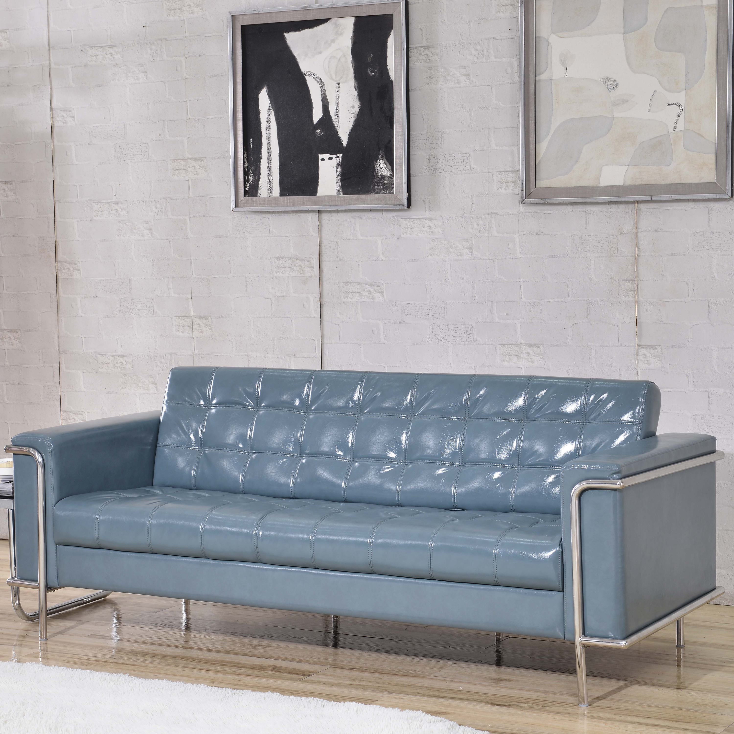 HERCULES Lesley Series Contemporary Gray LeatherSoft Sofa with Encasing Frame